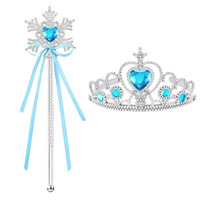 Accessoires de princesse Elsa : Gants, baguette magique, couronne, ensemble de bijoux, perruque Elsa, collier, tresse pour robe de princesse, vêtements, déguisement, cosplay