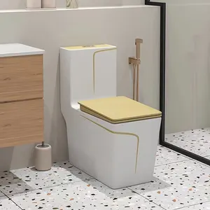 Inodoro de lujo de porcelana y cerámica para baño, inodoro de una pieza, color dorado