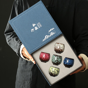 ชุดถ้วยชา Jian Zhan แบบเผาในเตาเผาสำหรับขายส่ง ชุดน้ำชา Gongfu ของที่ระลึกสร้างสรรค์ ชุดถ้วยชาเซรามิก - Product Image 1