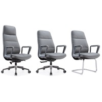 Chaise de bureau exécutive ergonomique en cuir de luxe moderne, directement de l'usine |   Fauteuil pivotant à dossier moyen gris avec accoudoirs fixes pour usage hospitalier