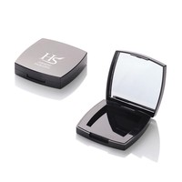 Emballage cosmétique en plastique noir, étui compact en poudre avec miroir carré vide, étui en poudre de fond de teint pressé, logo personnalisé
