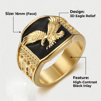 Bague pour homme en acier inoxydable plaqué or 18 carats, motif aigle ailé, style décontracté, pour anniversaire, faite à la main, usage quotidien