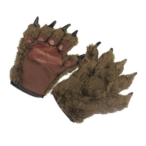 Gants de loup-garou en fausse fourrure marron avec griffes pour costume d'Halloween, accessoires de spectacle sur scène - Product Image 3