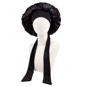 Gorro de satén tipo durag para dormir, gorros grandes con banda para atar el cabello y correas ajustables para mujer - Product Image 4