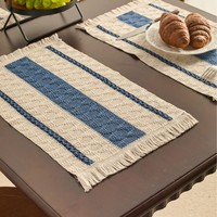 Alas Meja Linen Jute Alami Mewah, Anyaman Tangan dengan Pinggiran Bergaris, Pilihan Warna Beragam untuk Pengaturan Meja Restoran Sehari-hari