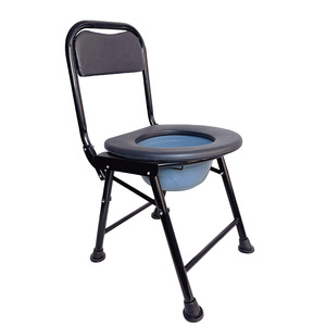 Toilet Chair Foldable Black Stainless Steel Portable For Elderly Pregnant Disabled With High <b>Backrest</b> - Product Image 3