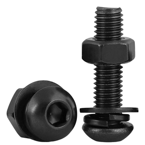 Vis à tête fraisée hexagonale en acier au carbone oxydé noir de grade 12.9 avec rondelles plates/ressort M2-M5-M8, marque Nindejin - Product Image 3