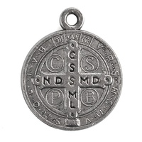 Charme médaillon Saint-Benoît 15 mm, argent antique, chapelet catholique, petit pendentif, vente en gros, produits religieux bon marché