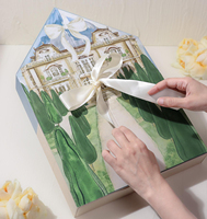 Calendario de Adviento Magnético de Doble Puerta con Forma de Casa, Caja de Macarons, Caja de Regalo Personalizada para Barras de Chocolate y Dulces con Lazo