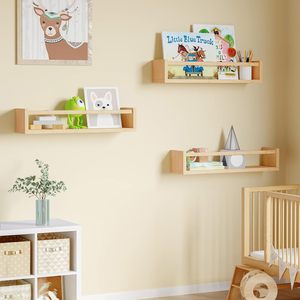Set di 3 scaffali galleggianti in legno massello per bambini decorazioni per bambini a parete tipo ripiano (legno naturale) - Product Image 4