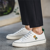 Baskets en toile pour hommes avec broderie d'ours mignon, tige en toile souple, semelle en caoutchouc antidérapante, à lacets, chaussures plates décontractées pour le quotidien et la rue