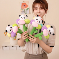 Jouets en peluche panda mignons et doux, poupées fleurs, bouquet d'anniversaire en bambou, cadeau en coton PP