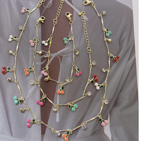 Ensembles de bijoux de chaîne de fruits sucrés colorés collier en laiton plaqué or 18 carats bracelet de cheville ensemble de bijoux en émail cerise cristal