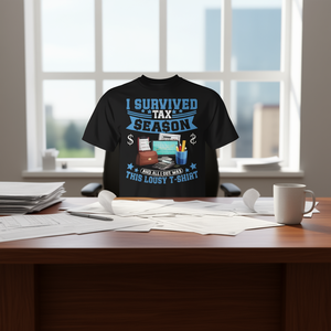 Camiseta I Survived Tax Season, camiseta negra con humor contable CPA para hombre - Product Image 3