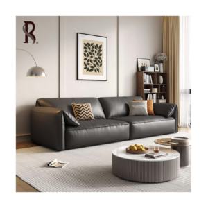 Rising OEM Juego de sofás de cuero modernos de clase alta Muebles para el hogar de cuero de lujo ligero Base de acero inoxidable Sala de estar Accent Suite - Product Image 6