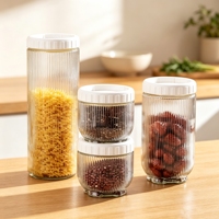 Ensemble de bocaux de conservation en verre transparent ronds avec couvercle hermétique pour produits secs de cuisine et garde-manger, 3 tailles : 400 ml, 900 ml, 1400 ml