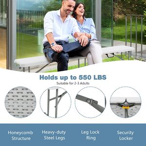 Bộ bàn ăn ngoài trời gấp 6 chân | bàn HDPE + khung thép chống gỉ | 2 băng ghế và 1 bàn bao gồm - Product Image 5