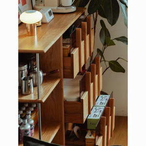 Solid Wood <b>Sideboard</b> Cherry Wood <b>Storage</b> Cabinet Living Room Display Shelf With Compartments - Product Image 2