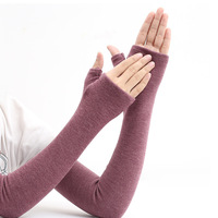 FF3171 Gants longs sans doigts en cachemire pour femme, chauffe-bras tricotés pour l'hiver