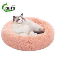 Coussin rond moelleux et luxueux pour chat et chien, type donut, en peluche chaude, vente en gros