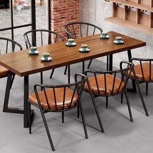 Mesa de comedor de madera maciza de estilo nórdico moderno, combinación de silla doble, restaurante Industrial ligero de lujo Europeo Americano Simple - Product Image 5