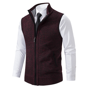Gilet <span class=keywords><strong>sans</strong></span> manches en tricot col roulé pour <span class=keywords><strong>homme</strong></span>, style vintage, anti-boulochage, en coton épais, avec fermeture éclair, par Sehe - Product Image 6