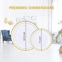Assiettes jetables en plastique de 7,5 à 10,25 pouces, vaisselle de fête de qualité supérieure avec bord doré, assiettes à salade de fruits, décorations de mariage de qualité alimentaire