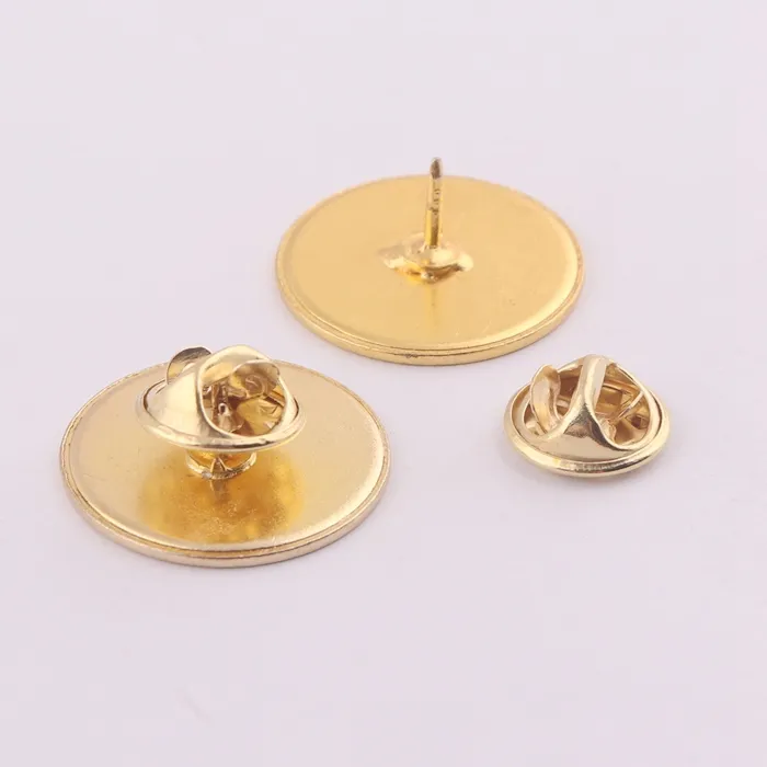 gold color blank metal badge pin round lapel pin with butterfly clutch