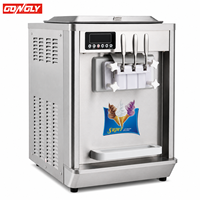 Machine à glace molle commerciale Gongly, prix usine, 3 saveurs, haute productivité, pour noix, en acier inoxydable, modèle de comptoir