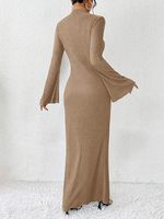 Robe longue décontractée à manches longues et à ourlet sirène pour femmes, couleur unie, respirante avec taille naturelle pour la saison d'automne