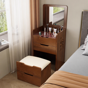 Juego de tocador de lujo moderno para dormitorio con espejo, luces y cajones, diseño de muebles de <span class=keywords><strong>maquillaje</strong></span> para apartamento pequeño, asequible - Product Image 4