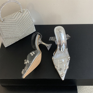 รองเท้าผู้หญิงแบบสวม PVC ปี 2025 ประดับเพชร สายรัดข้อเท้า ทรงหุ้มข้อสูง ใส่สบาย โปร่งใส เหมาะสำหรับฤดูร้อน - Product Image 2