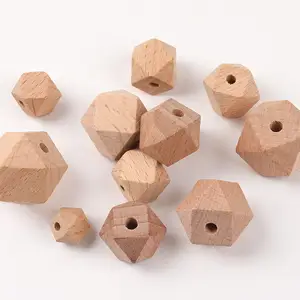 12mm Beech Wood Hexagon Beads Natural Eco Wood beads Organic Hex Loose Beads