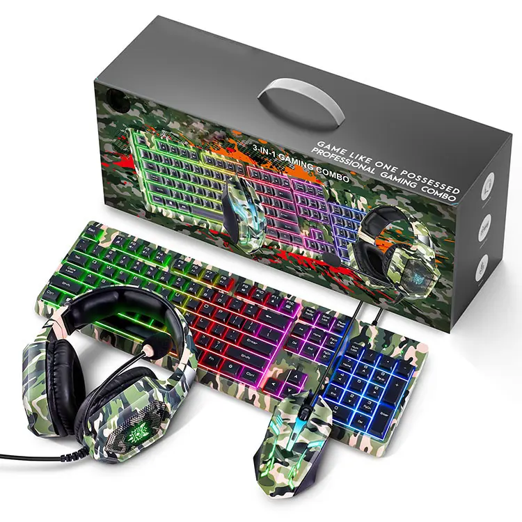 OEM Dropshipping Computer Gamer Set camouflage color Headphone RGB Gaming Keyboard Mouse Combo Kit for PC Mobile Phone
