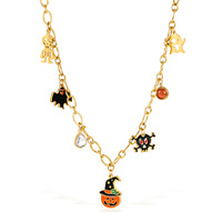 Collier ras du cou gothique multi-breloques en acier inoxydable et zircon pour femme, motifs citrouille, fantôme, crâne, chauve-souris, pour fête d'Halloween, tendance, OEM