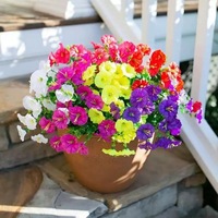 Karangan Bunga Buatan Morning Glory Berpinggir Putih Terlaris, Tanaman Hijau Modern Buatan Tangan Ringan untuk Natal