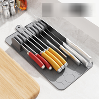 Plateau de rangement pour outils de cuisine avec support à couteaux, base de rangement pour outils, tapis de drainage et étagère de rangement