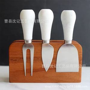 Portacuchillos de madera con juego de cuchillos para queso magnéticos, bloque de madera de acacia para uso en la cocina - Product Image 2