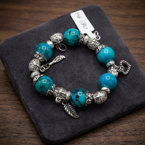 Bracelet artisanal italien unique en perles, pierres et céramiques corallines # 548 - Product Image 2