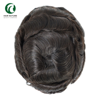 Prótesis Capilar Masculina de Cabello Remy Indio con Base de PU Completa de Piel Fina de 0.04-0.05mm, Ondulado Natural, 8x10