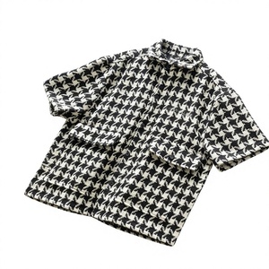 Chemise décontractée pour <span class=keywords><strong>homme</strong></span> à manches courtes en coton, imprimé <span class=keywords><strong>pied</strong></span>-<span class=keywords><strong>de</strong></span>-<span class=keywords><strong>poule</strong></span>, respirante, <span class=keywords><strong>surchemise</strong></span> personnalisée, col rabattu, boutonnée, poche plaquée, OEM - Product Image 4