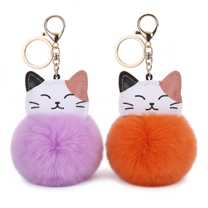 <span class=keywords><strong>Kawaii</strong></span> Glückskatze Kunstfell-Schlüsselanhänger Flauschiger Kätzchen-Pompon-Schlüsselring für Frauen Mädchen Taschenanhänger Niedlicher Tier-Plüsch Auto-Anhänger - Product Image 1