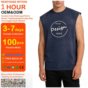 เสื้อกล้ามผู้ชายแบบสั่งทำพิเศษ เนื้อผ้าหนา 250 GSM ผ้าฝ้าย 100% ทรงหลวม สไตล์วินเทจ สปอร์ต เป็นมิตรต่อสิ่งแวดล้อม ผ้าถัก ซักกรด ไม่มีแขน - Product Image 1