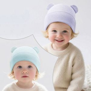 Wholesale Winter Comfortable Soft New Born Baby Knitted Beanie with <b>Cute</b> <b>Bear</b> Ears - Product Image 4