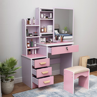 Table de toilette moderne de luxe blanche pour chambre à coucher avec miroir LED et plusieurs tiroirs, ensemble de coiffeuse avec chaise assortie