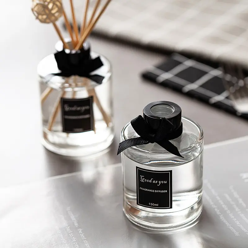 Großhandel Luxus kunden spezifische runde Glasflasche Luft reiniger Duft Blumen Reed Diffusor Parfüm mit Box