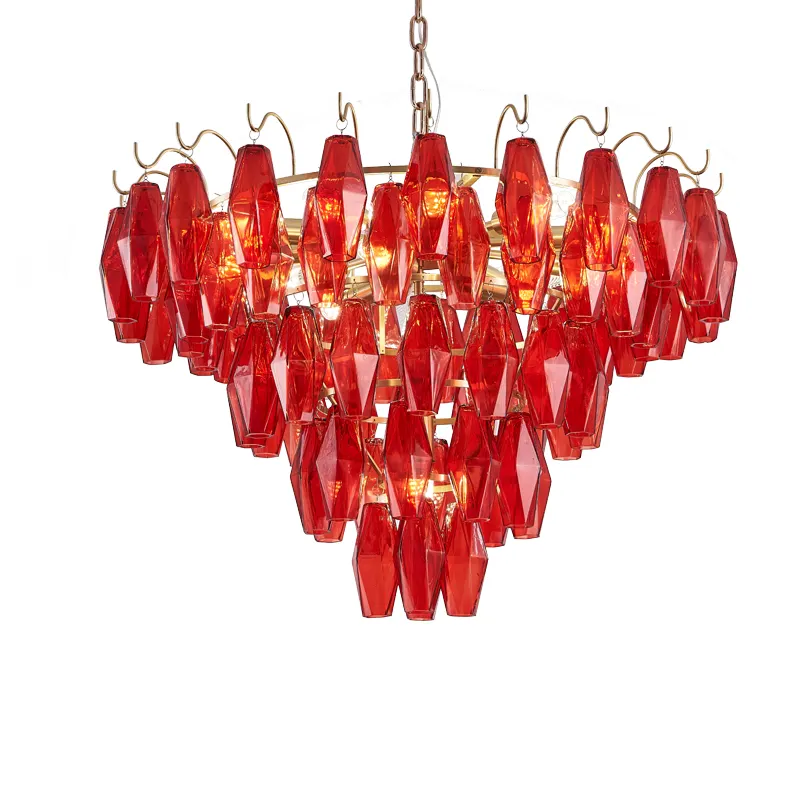 פוסט מודרני הונג קונג-סגנון אור יוקרה אדום נברשת מעצב סלון רצפה כפולה דפוס זכוכית מנורות