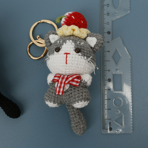Cartoon Crochet Kitten Keychain Hand Knitted Amigurumi Cat Keyring Red Plaid <b>Bow</b> Charm Mini Yarn Doll Pendant Decor Ladies <b>Gifts</b> - Product Image 2