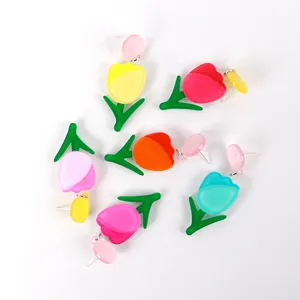 Wholesale Yiwu small Commodities resin tulip ornaments pretty girl best friend gift colorful flowers acrylic earrings