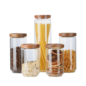 Wholesale Food Grade Glass Storage <b>Jar</b> Cylindrical High Borosilicate Glass Storage <b>Jar</b> with Wooden Lid sealed <b>Jar</b> for Food - Product Image 1
